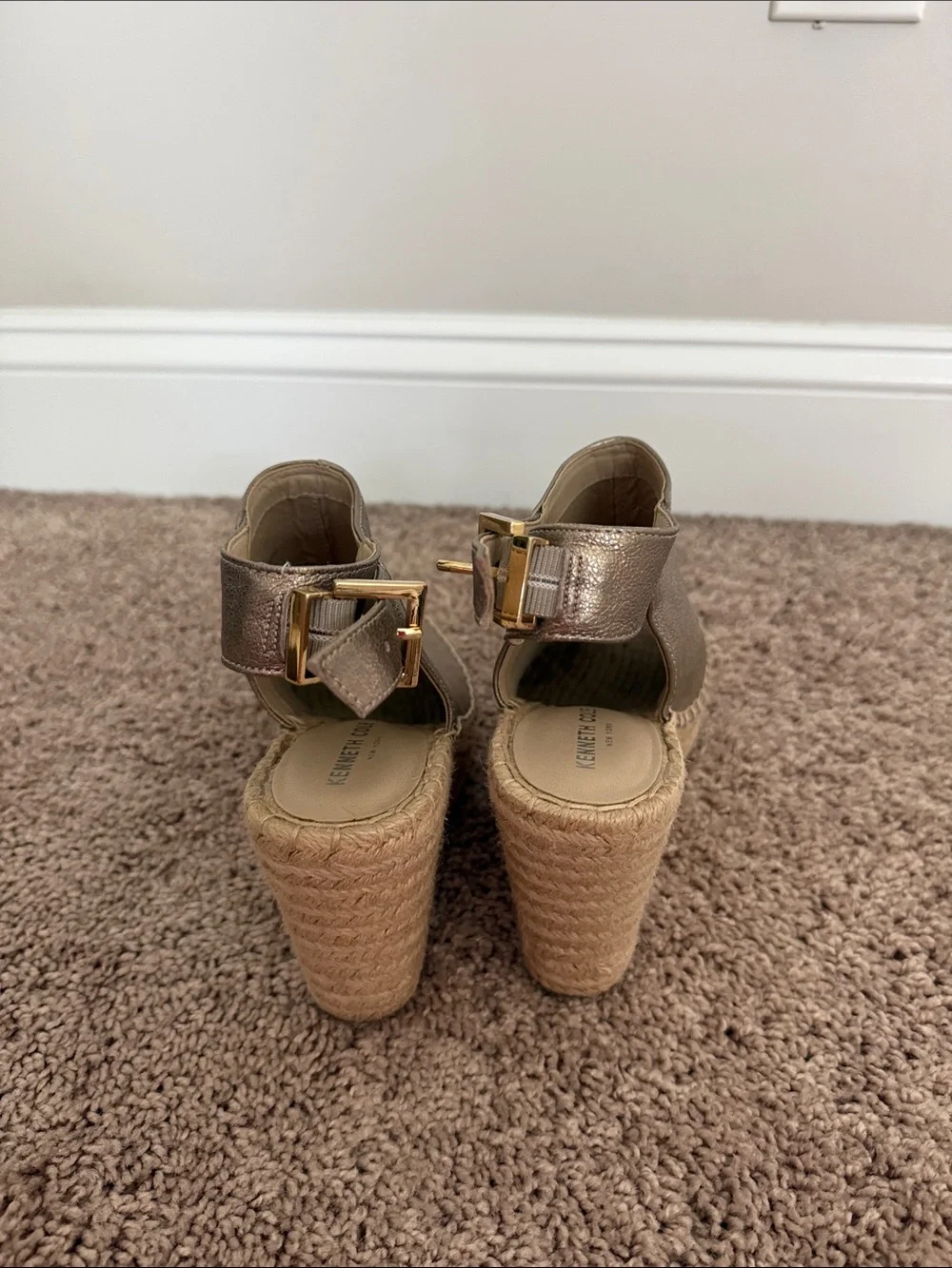 Kenneth Cole Metallic Bronze Open-Toe Espadrille Wedges